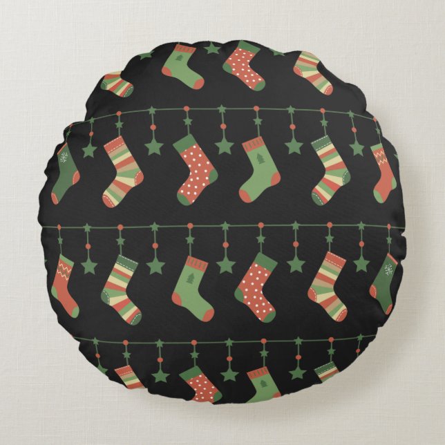 Kerstmutsen feestelijke slinger rond kussen (Voorkant)