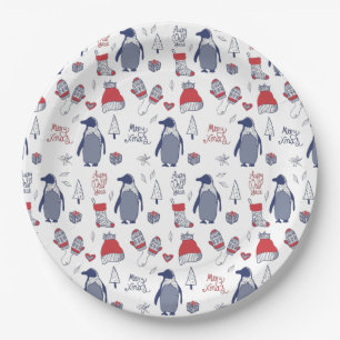 Kerstmutsen Handschoenen Patroon Feest Papieren Bordje