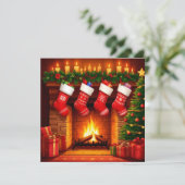 Kerstmutsen hangend boven warme open haard (Staand voorkant)