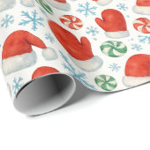 Kerstmutsen & Sneeuwvlokken Inpakpapier (Rol Hoek)