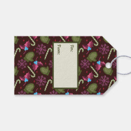 Kerstmutsen, Sneeuwvlokken, Pepermuntstokken Cadeaulabel