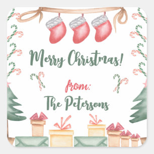 Kerstmutsen Snoepstokken Cadeau Vierkante Sticker