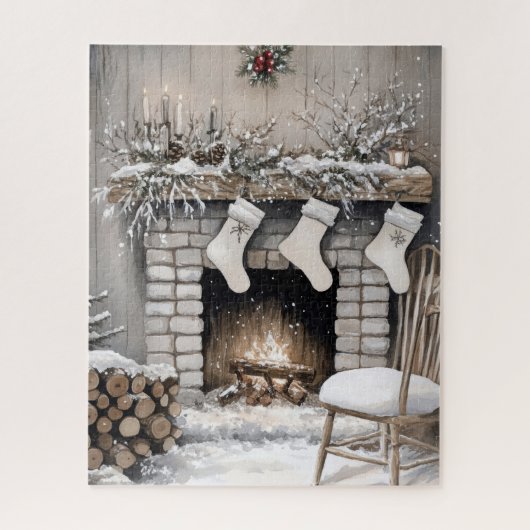 Kerstmutsen Vakantie Haard Legpuzzel (Verticaal)