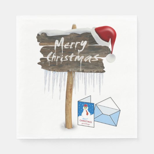 Kerstmutsen van papier, Prettig Kerstfeest Servet (Voorkant)