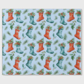 Kerstmutsen Winterbessen Kerstmis Cadeaupapier (Vlak)
