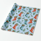 Kerstmutsen Winterbessen Kerstmis Cadeaupapier (Uitgerold)