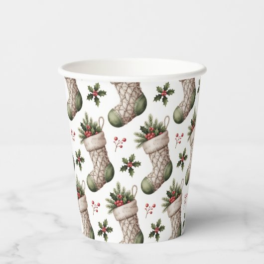 Kerstmutsen Winterbessen Papieren Bekers (Achterkant)