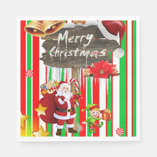 Kerstmutsjes, Prettig Kerstfeest Kerstman Servet (Voorkant)