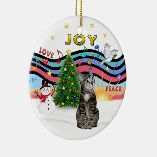 Kerstmuziek #1 - Bruine Tabby Tijgerkat Keramisch Ornament (Rechts)