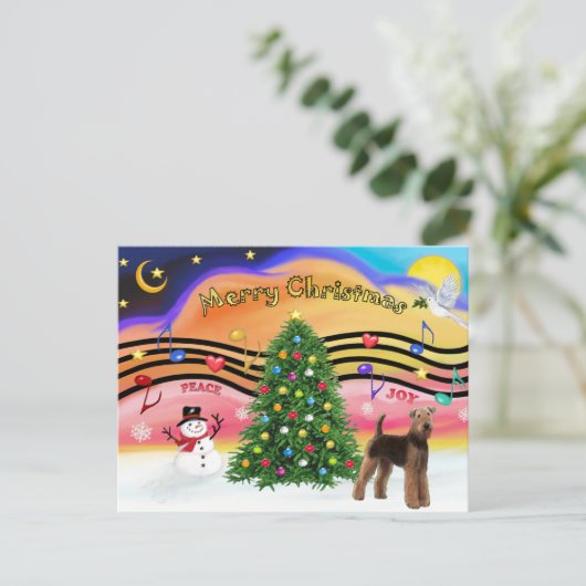 Kerstmuziek 2 - Airedale (standaard) Feestdagenkaart (Staand voorkant)