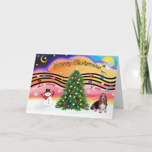 Kerstmuziek 2 - Basset Hound Feestdagen Kaart (Voorkant)