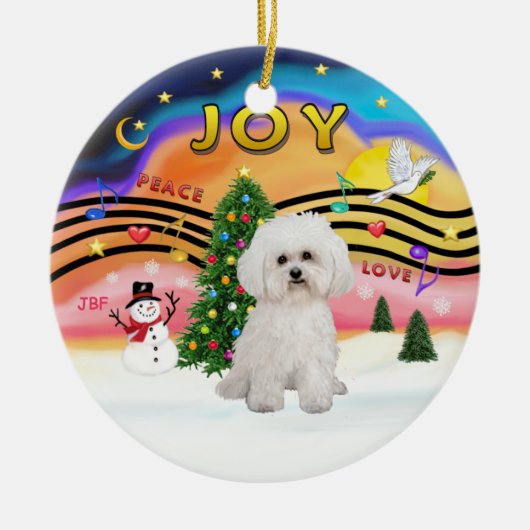 Kerstmuziek 2 - Bichon Frise 2 Keramisch Ornament (Voorkant)