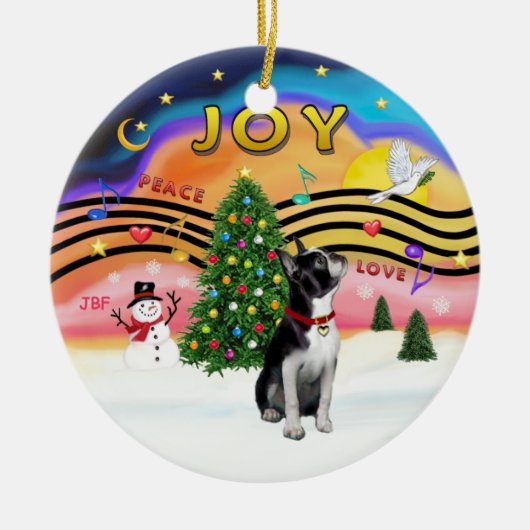 Kerstmuziek 2 - Boston Terrier Keramisch Ornament (Voorkant)
