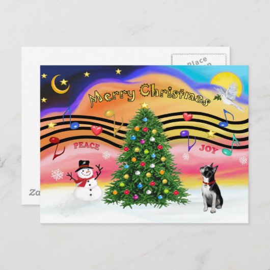 Kerstmuziek 2 - BostonTerrier2 Feestdagenkaart (Voorkant / Achterkant)