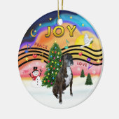 Kerstmuziek 2 - Boxer (gestreept - nat) Keramisch Ornament (Links)