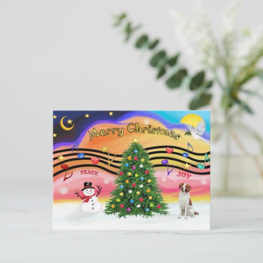 Kerstmuziek 2 - Brittany Spaniel Feestdagenkaart (Staand voorkant)