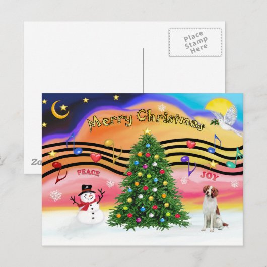 Kerstmuziek 2 - Brittany Spaniel Feestdagenkaart (Voorkant / Achterkant)