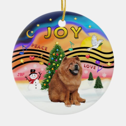 Kerstmuziek 2 - Chow Chow (rood) Keramisch Ornament (Voorkant)