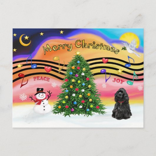 Kerstmuziek 2 - Cocker Spaniel (zwart) Feestdagenkaart (Voorkant)