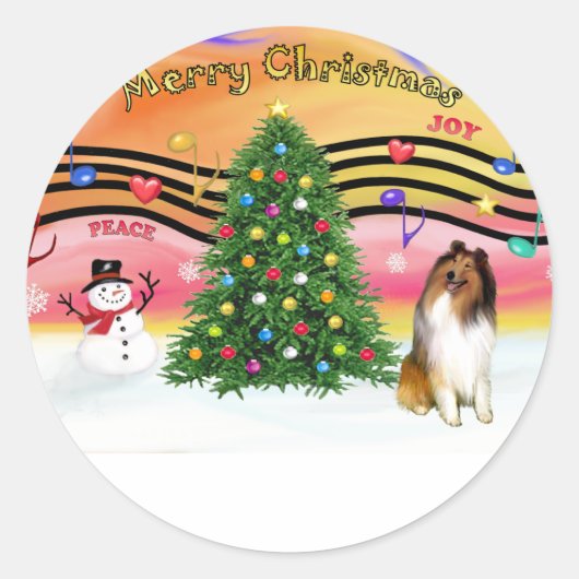 Kerstmuziek 2 - Collie 1 Ronde Sticker (Voorkant)