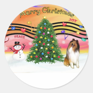 Kerstmuziek 2 - Collie 1 Ronde Sticker