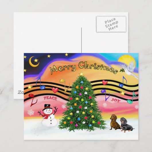 Kerstmuziek 2 - Dachshunds (twee) Feestdagenkaart (Voorkant / Achterkant)