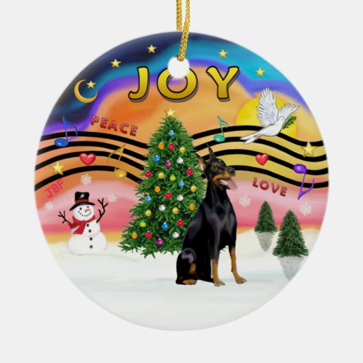 Kerstmuziek 2 - Dobermann 1 Keramisch Ornament (Voorkant)