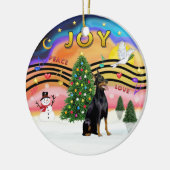 Kerstmuziek 2 - Dobermann 1 Keramisch Ornament (Links)