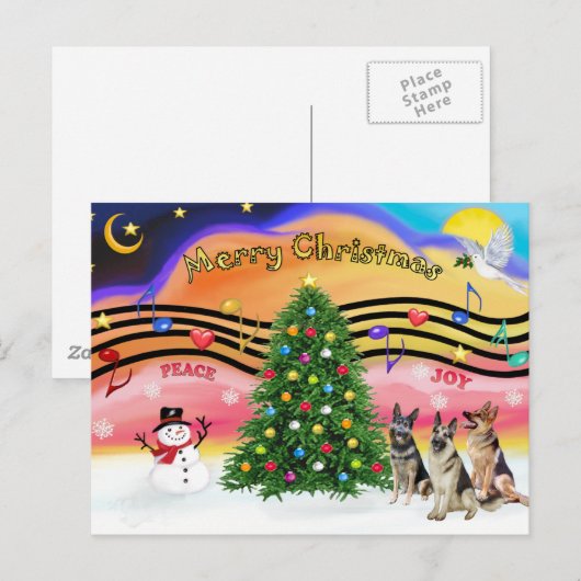 Kerstmuziek 2 - Duitse herders (drie) Feestdagenkaart (Voorkant / Achterkant)