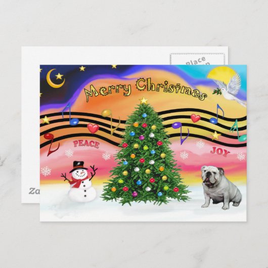 Kerstmuziek 2 - Engelse Bulldog (9) Feestdagenkaart (Voorkant / Achterkant)