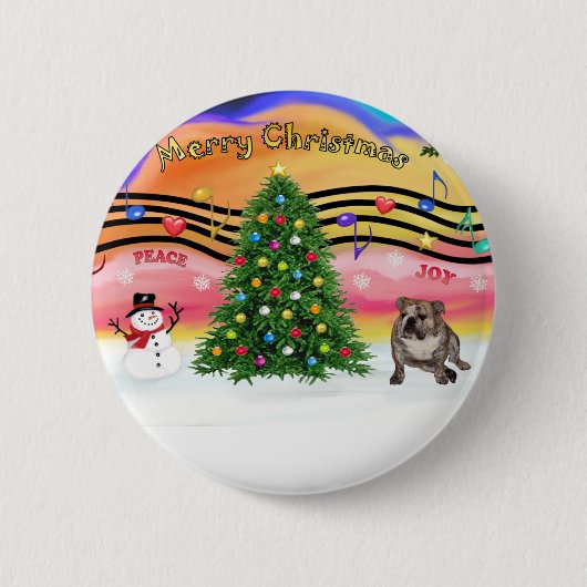 Kerstmuziek 2 - Engelse Bulldog (tijgergestreept 4 Ronde Button 5,7 Cm (Voorkant)