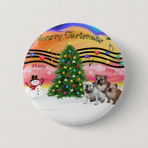 Kerstmuziek 2 - Engelse Bulldogs (drie) Ronde Button 5,7 Cm