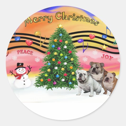 Kerstmuziek 2 - Engelse Bulldogs (drie) Ronde Sticker (Voorkant)