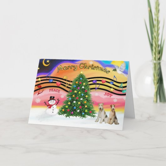 Kerstmuziek 2 - Fox Terriers (met twee wieren) Feestdagen Kaart (Voorkant)