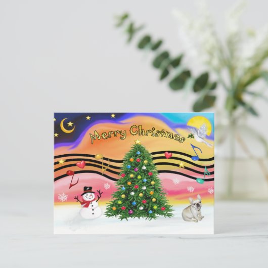 Kerstmuziek 2 - Franse Bulldog 1 Feestdagenkaart (Staand voorkant)
