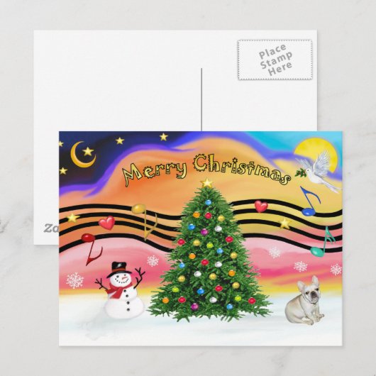 Kerstmuziek 2 - Franse Bulldog 1 Feestdagenkaart (Voorkant / Achterkant)