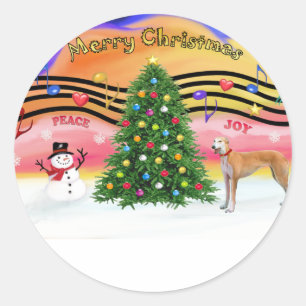 Kerstmuziek 2 - Greyhound - rood Ronde Sticker