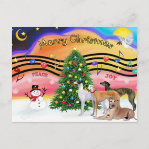 Kerstmuziek 2 - Greyhounds (vier) Feestdagenkaart