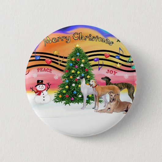 Kerstmuziek 2 - Greyhounds (vier) Ronde Button 5,7 Cm (Voorkant)
