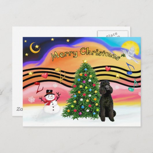 Kerstmuziek 2-poedel-zwart Standaard Feestdagenkaart (Voorkant / Achterkant)