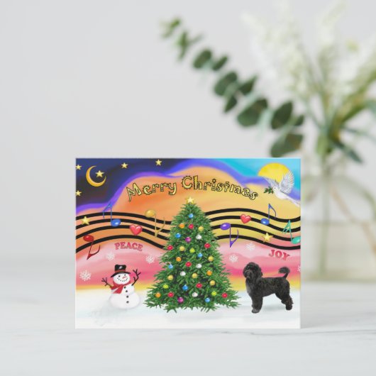 Kerstmuziek 2 - Portugese waterhond 2 Feestdagenkaart (Staand voorkant)