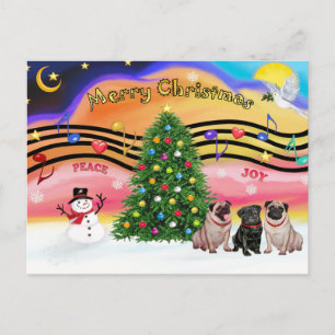 Kerstmuziek 2 - Pugs (drie-2F-1B) Feestdagenkaart