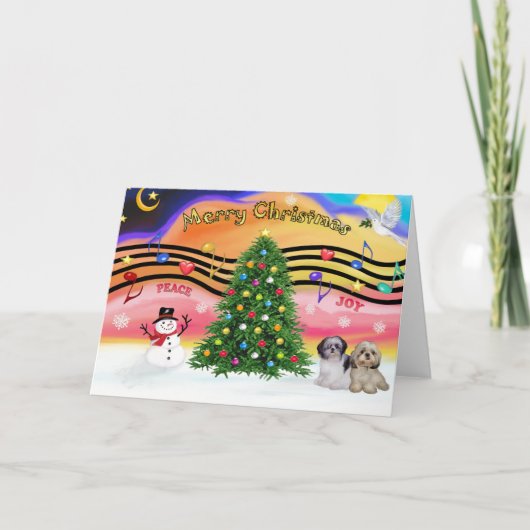 Kerstmuziek 2 - Shih Tzu (Paar 2) Feestdagen Kaart (Voorkant)