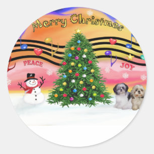 Kerstmuziek 2 - Shih Tzu (Paar 2) Ronde Sticker