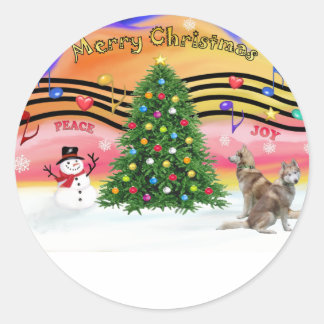 Kerstmuziek 2 - Siberische Husky (twee rode) Ronde Sticker
