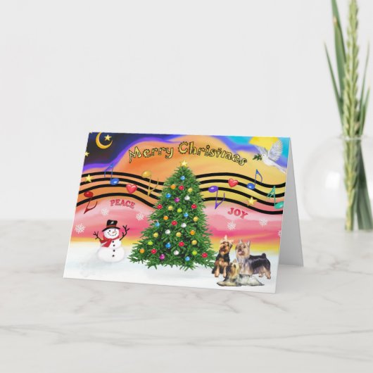 Kerstmuziek 2 - Silky Terriers (drie) Feestdagen Kaart (Voorkant)