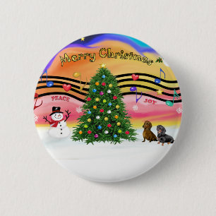 Kerstmuziek 2 - Teckel (twee) Ronde Button 5,7 Cm