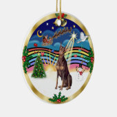 Kerstmuziek 3 - Rode Dobermann Keramisch Ornament (Rechts)