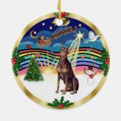 Kerstmuziek 3 - Rode Dobermann Keramisch Ornament (Achterkant)