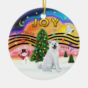 Kerstmuziek - Akita (wit) Keramisch Ornament